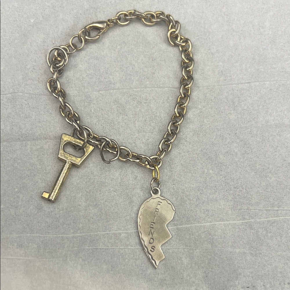 Vintage-Inspired Gold Tone Friends Key Charm Bracelet